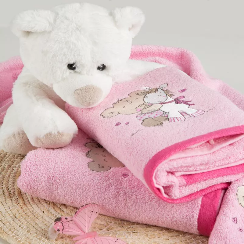 Ręcznik dziecięcy 70x140 Baby 43 różowy   miś jednorożec 450g/m2 Eurofirany