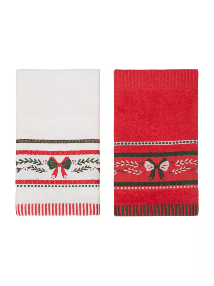 Komplet ręczników 30x50 Christmas 3574 V3 świateczny 2 szt. biały czerwony kokardki bawełniany haftowany