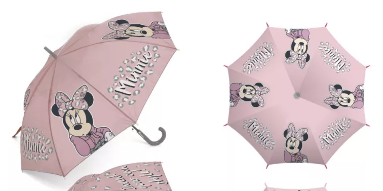 Parasolka dla dzieci Myszka Mini 5211 Minnie Mouse różowy szary parasol szara rączka