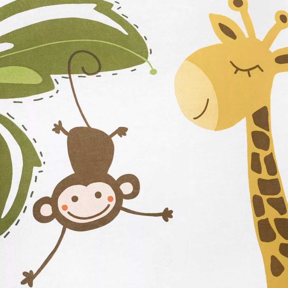 Pościel bawełniana 140x200 zwierzątka żyrafa małpka palmy chmurki biała żółta zielona Giraffe młodzieżowa