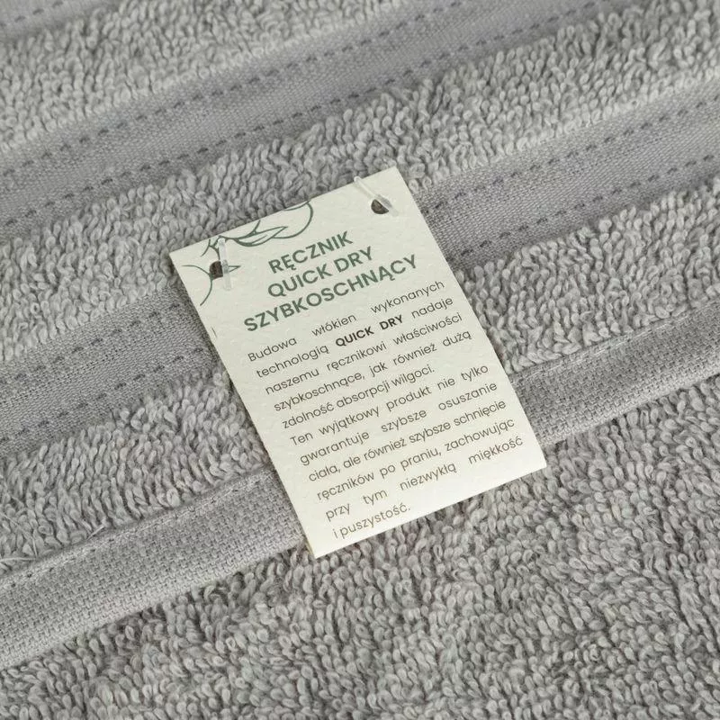Ręcznik 50x90 Jasper srebrny ciemny szybkoschnący z ozdobną bordiurą w pasy 380g/m2 frotte Eurofirany