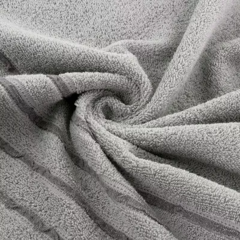 Ręcznik 50x90 Jasper srebrny ciemny szybkoschnący z ozdobną bordiurą w pasy 380g/m2 frotte Eurofirany