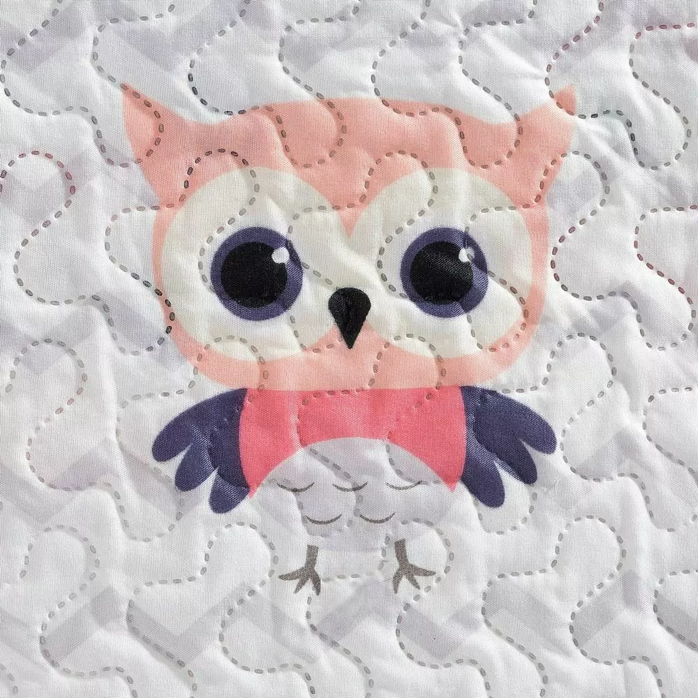 Narzuta dekoracyjna 170x210 Sowy sówki zygzak Owl  różowa stalowa