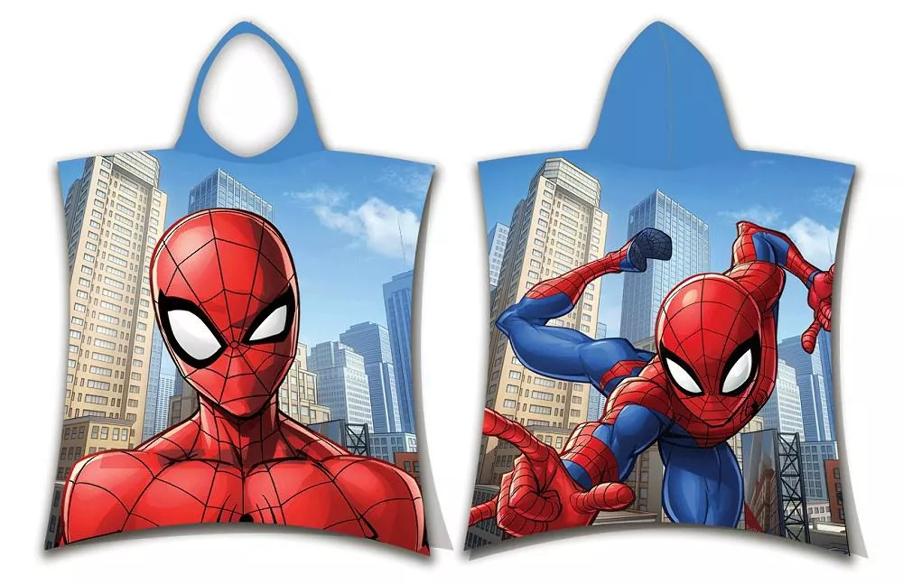 Poncho dla dzieci 50x115 Spiderman Człowiek Pająk niebieski 4461 ręcznik z kapturem
