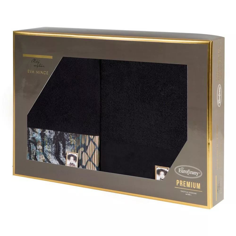 Komplet ręczników w pudełku Carla 2szt 70x140 czarny 500g/m2 frotte Eva Minge Eurofirany