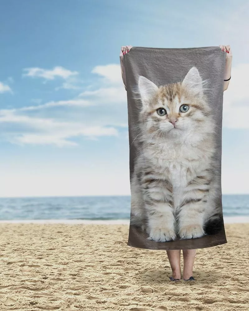 Ręcznik plażowy 70x140 kotek beżowy szary 63_BT plaża 12