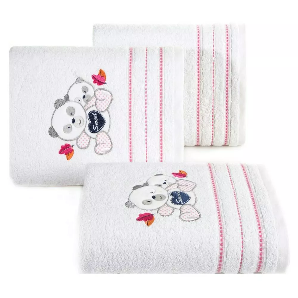 Ręcznik dziecięcy 70x140 Baby 1 biały różowy miś 450g/m2