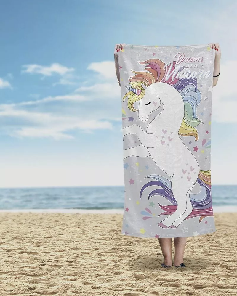 Ręcznik plażowy 70x140 jednorożec szary kolorowy 55_BT plaża 12