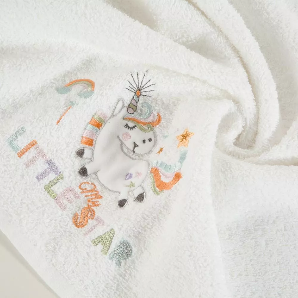 Okrycie kąpielowe niemowlęce 100x100 Baby 35 biały Jednorożec ręcznik z kapturkiem 350g/m2 Eurofirany