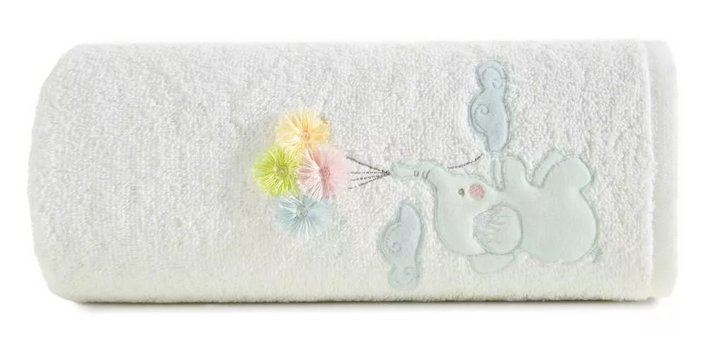 Okrycie kąpielowe niemowlęce 100x100 Baby 37 biały Słonik ręcznik z kapturkiem 350g/m2 Eurofirany