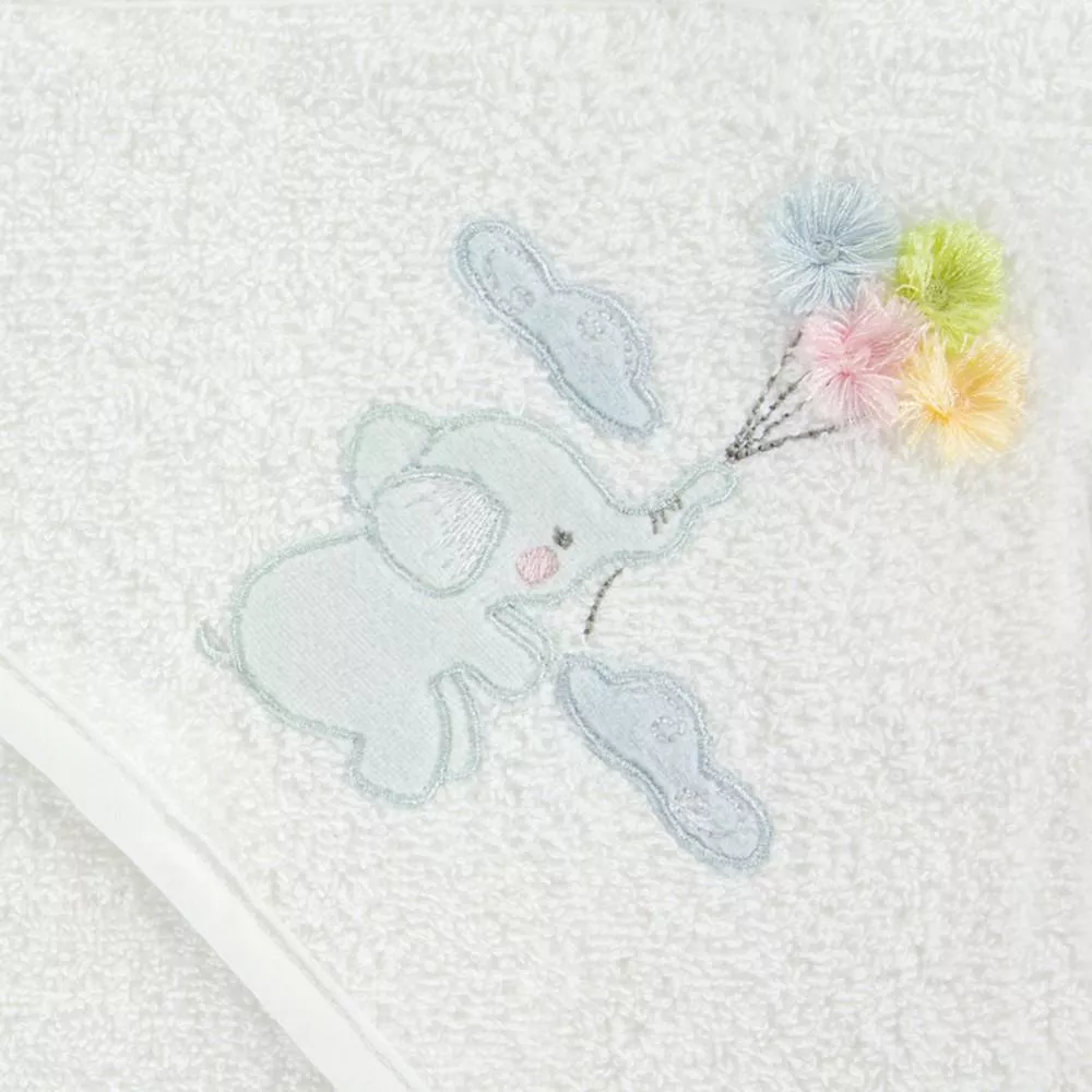 Okrycie kąpielowe niemowlęce 100x100 Baby 37 biały Słonik ręcznik z kapturkiem 350g/m2 Eurofirany