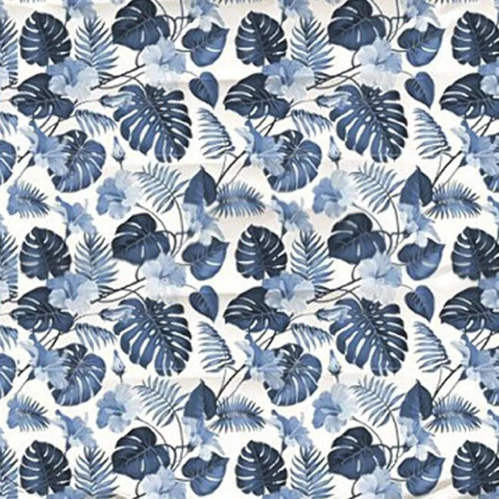 Poszewka bawełniana 50x60 1888E biała liście monstery niebieskie palmy