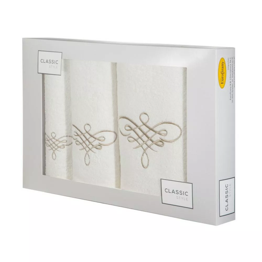 Komplet ręczników w pudełku 3 szt kremowy beżowy Tattoo 380g/m2 Eurofirany