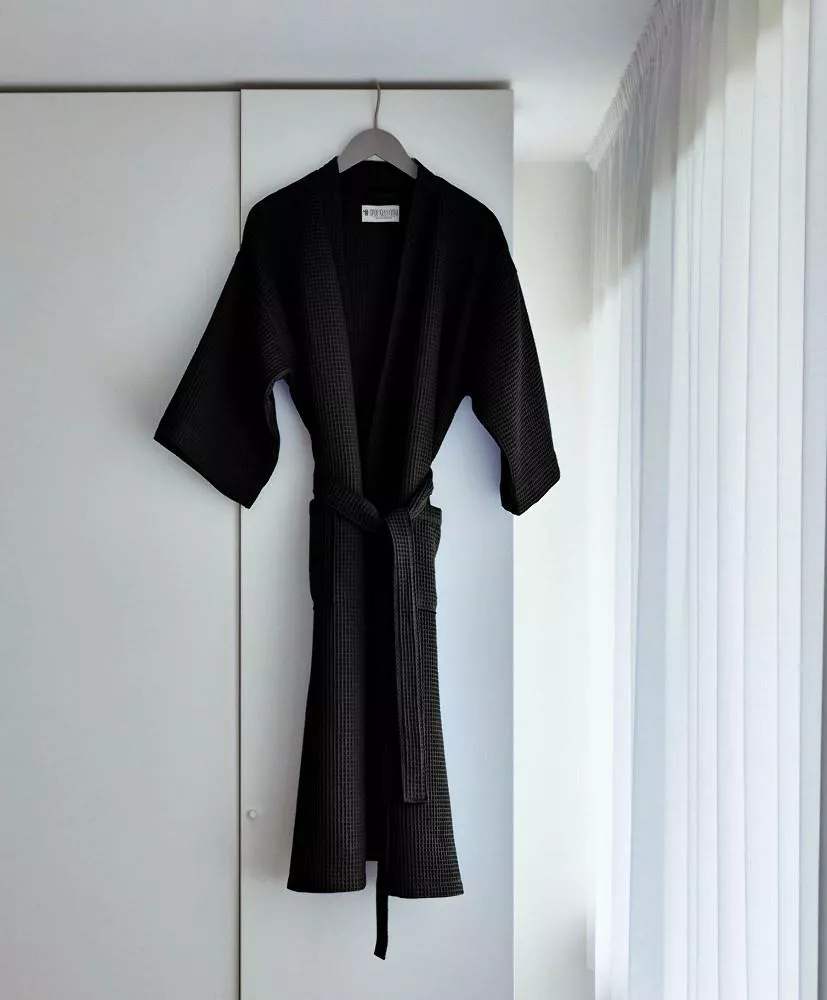 Szlafrok gofrowany czarny S/M bawełniany Kimono Gofer