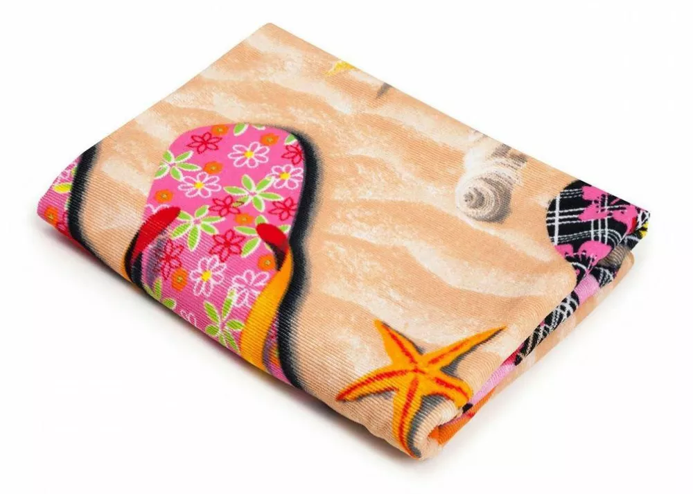 Ręcznik plażowy 72x146 duży Monica 05 plaża Klapki Japonki mikrofibra 270g/m2 kąpielowy kolorowy