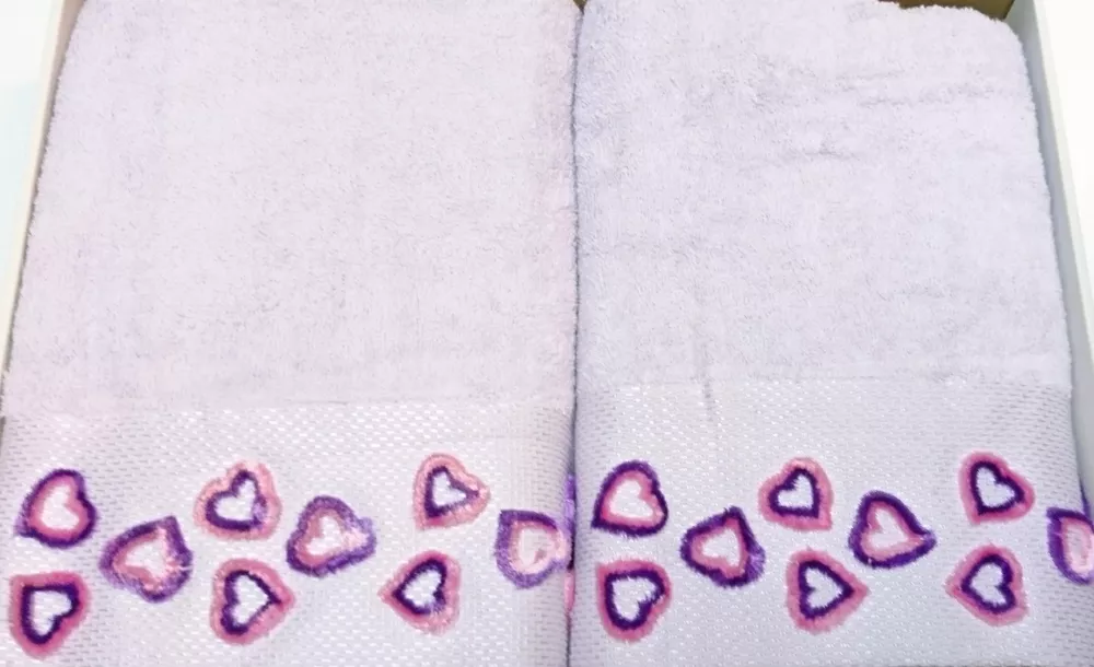 Komplet ręczników Petek 2 szt fioletowy w serduszka fioletowe wytłaczne 50x100 70x140