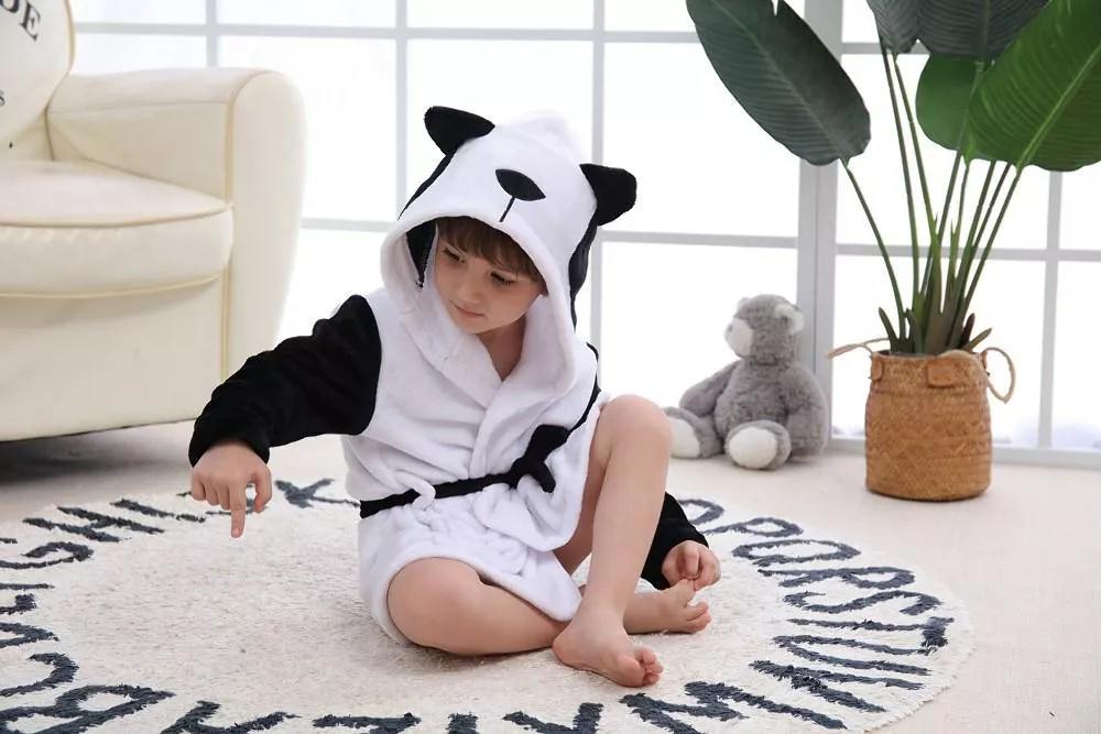 Szlafrok dziecięcy Panda 130 L biały czarny