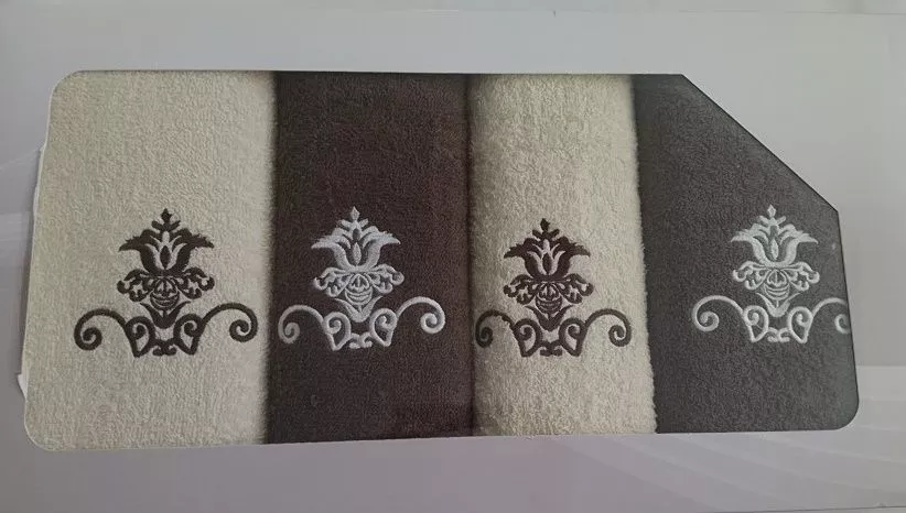 Komplet ręczników w pudełku 4 szt VIVA kremowy brązowy wzór nr 2