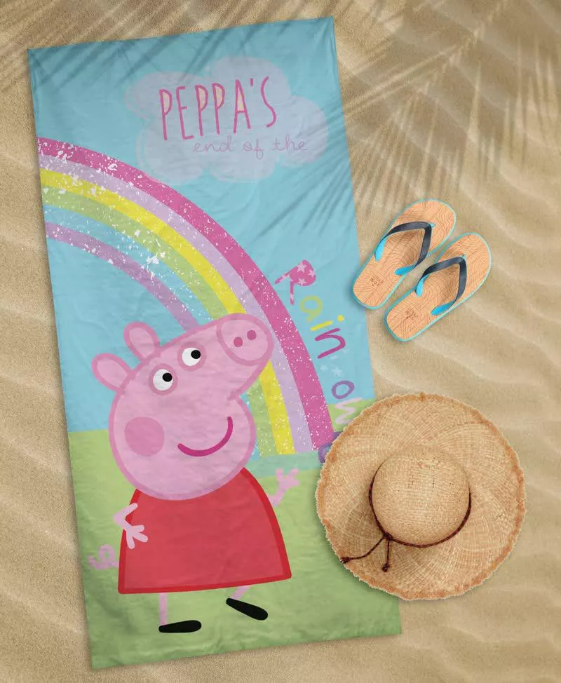 Ręcznik plażowy 70x140 Świnka Peppa 2573 bawełninay dziecięcy zielony niebieski kolorowy
