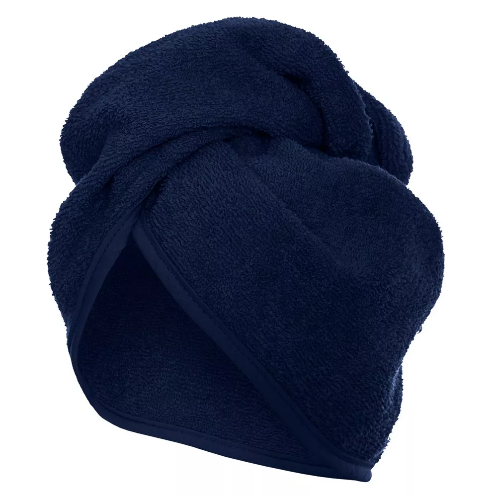 Turban kąpielowy 65x23 granatowy frotte ręcznik do włosów na głowę