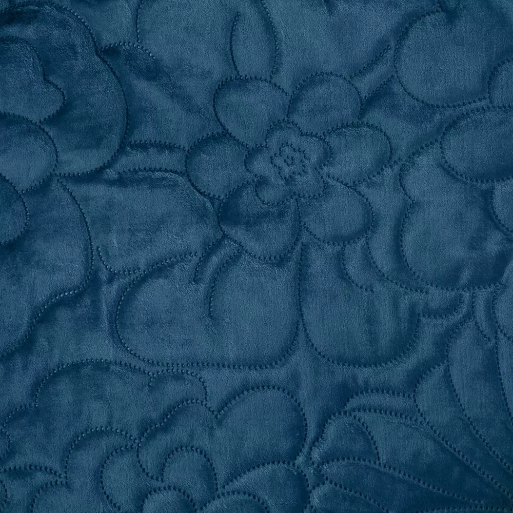 Narzuta dekoracyjna 230x260 Ariel 4 niebieska w kwiaty welwetowa Eurofirany