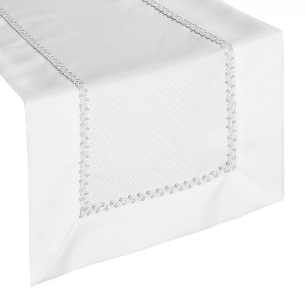 Obrus 40x180 Elima bieżnik biały lamówka ze srebrnymi elementami w pudełku Eurofirany