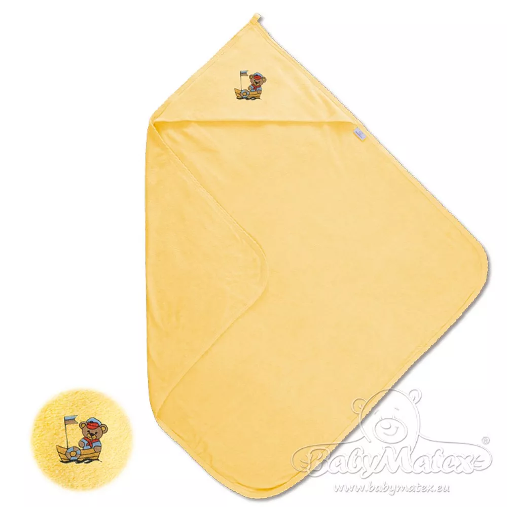 Okrycie kąpielowe niemowlęce 100x100 MAXI żółty kolor 4 z ozdobną aplikacją