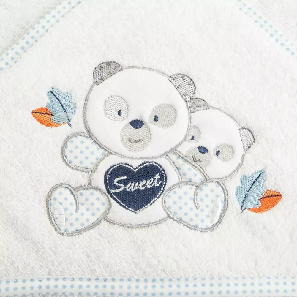 Ręcznik dziecięcy 75x75 Baby 1 z kapturkiem biały niebieski miś 450g/m2