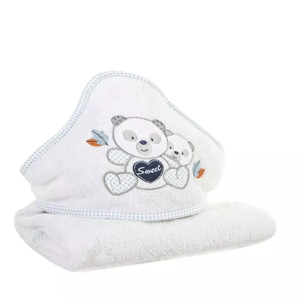 Ręcznik dziecięcy 75x75 Baby 1 z kapturkiem biały niebieski miś 450g/m2