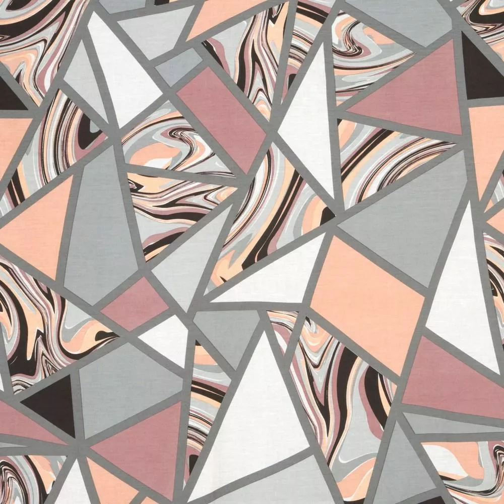 Pościel bawełniana 160x200 Marble szara wrzosowa łososiowa geometria dwustronna