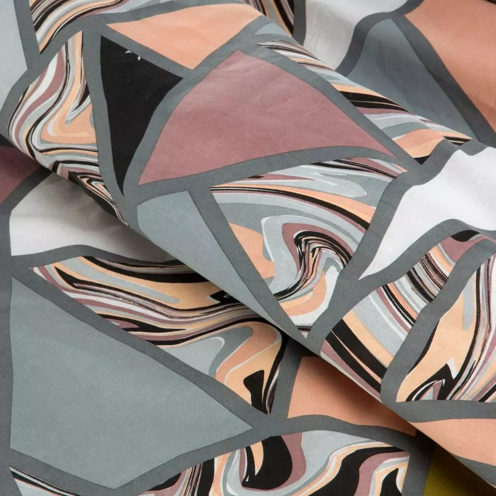 Pościel bawełniana 160x200 Marble szara wrzosowa łososiowa geometria dwustronna