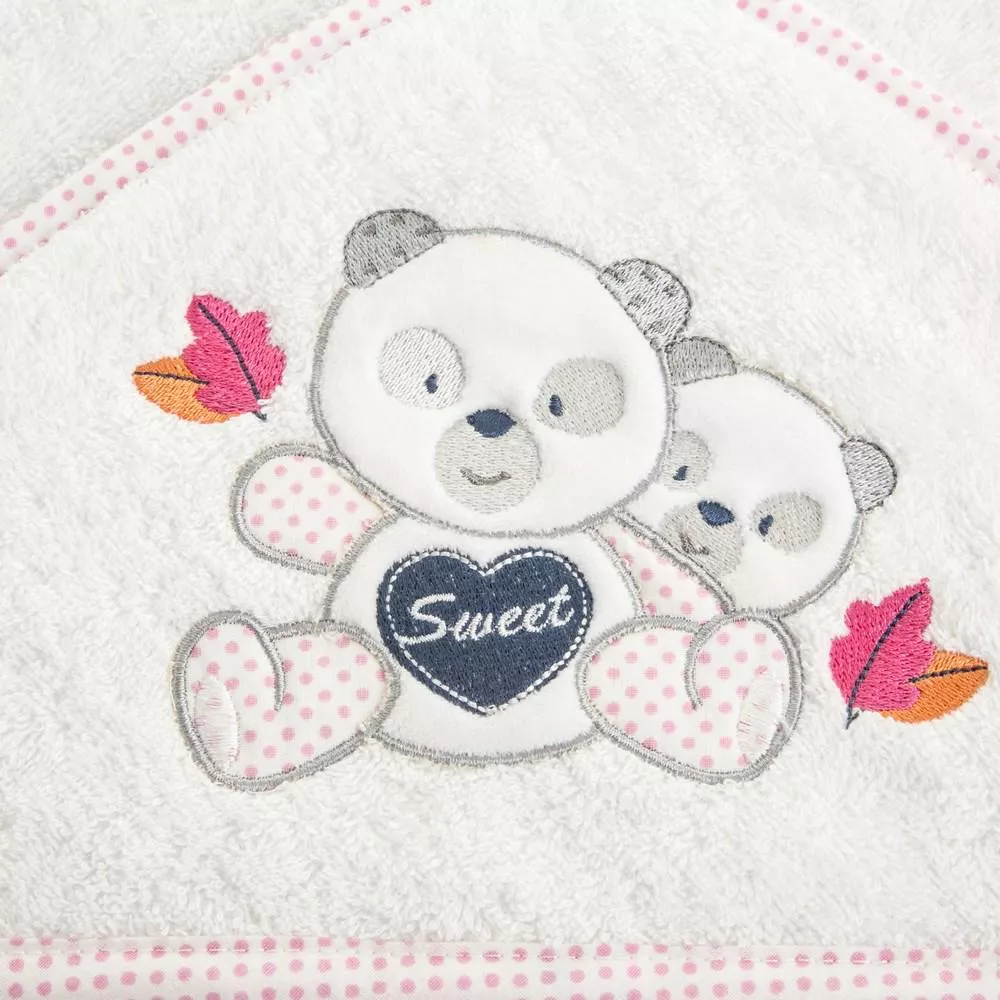 Ręcznik dziecięcy 75x75 Baby 1 z kapturkiem biały różowy miś 450g/m2