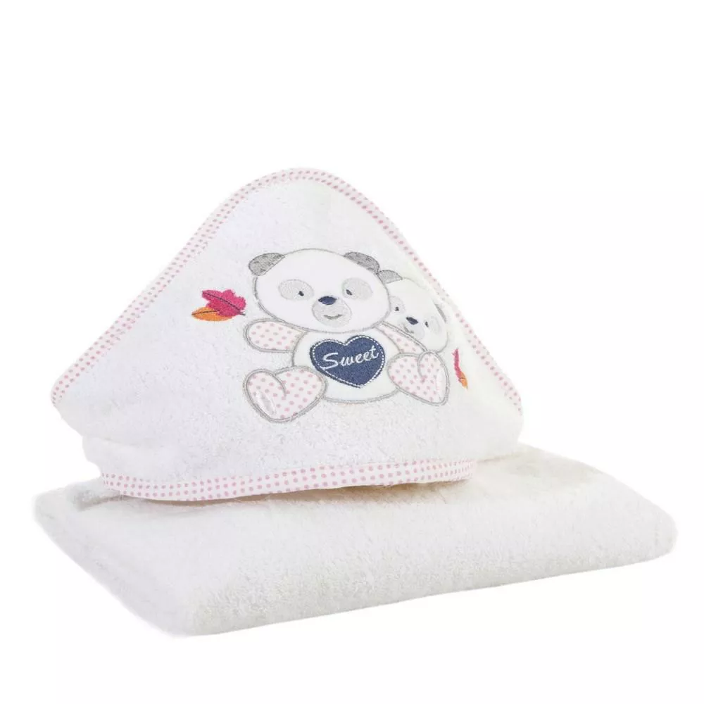 Ręcznik dziecięcy 75x75 Baby 1 z kapturkiem biały różowy miś 450g/m2