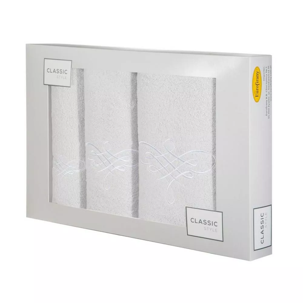 Komplet ręczników w pudełku 3 szt srebrny biały Tattoo 380g/m2 Eurofirany