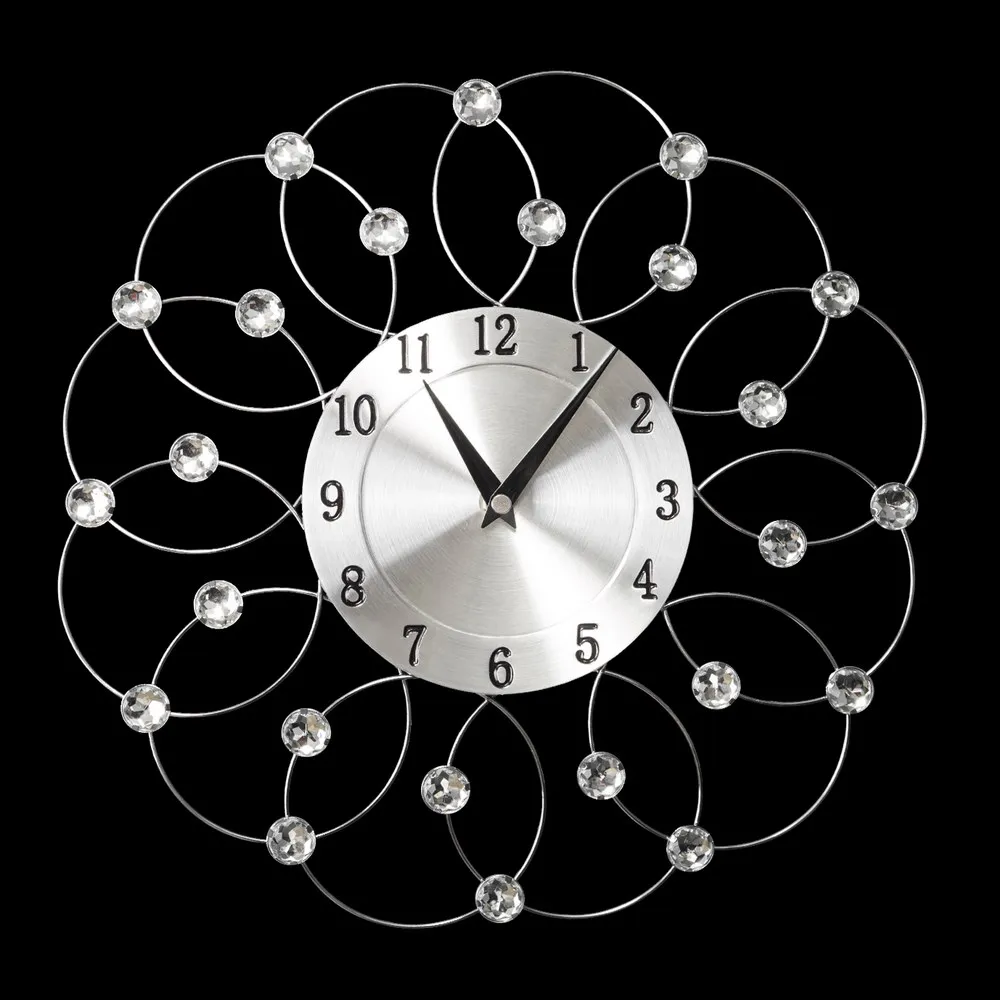 Zegar ścienny 30x30x4 Crystal 04 Kwiatek metalowy kryształki okrągłe płatki