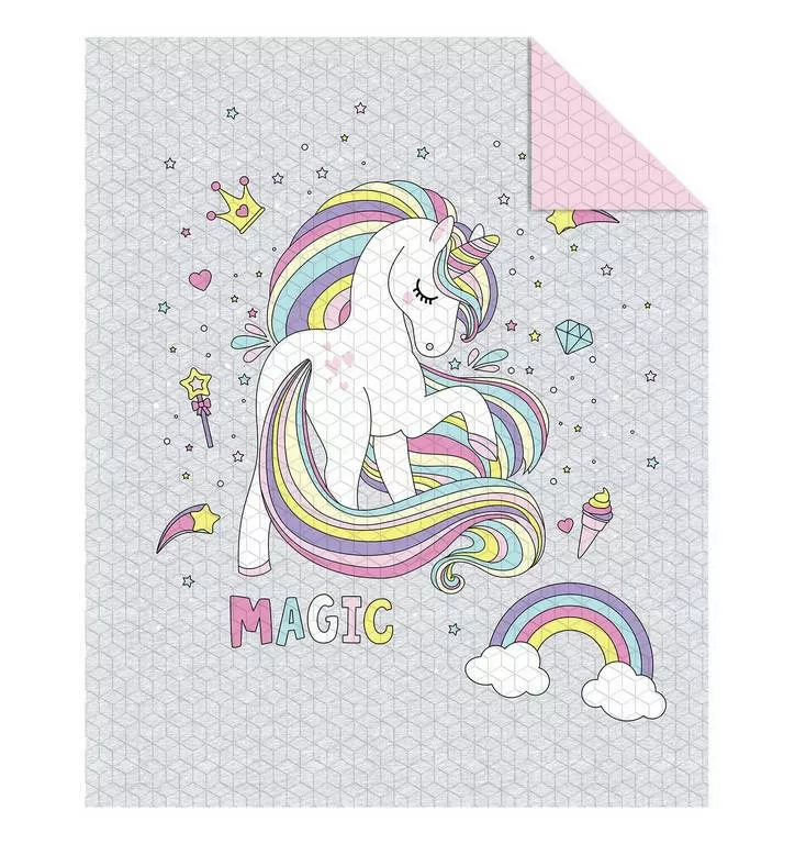 Narzuta dekoracyjna 170x210 K06 Jednorożec unicorn młodzieżowa Magic szara biała gwiazdki