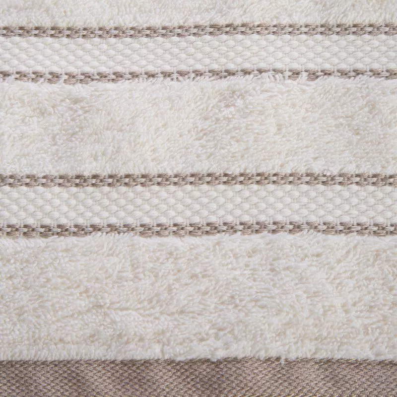 Ręcznik 100x150 Kristi  kremowy z ozdobną bordiurą w pasy frotte 500g/m2 Eurofirany