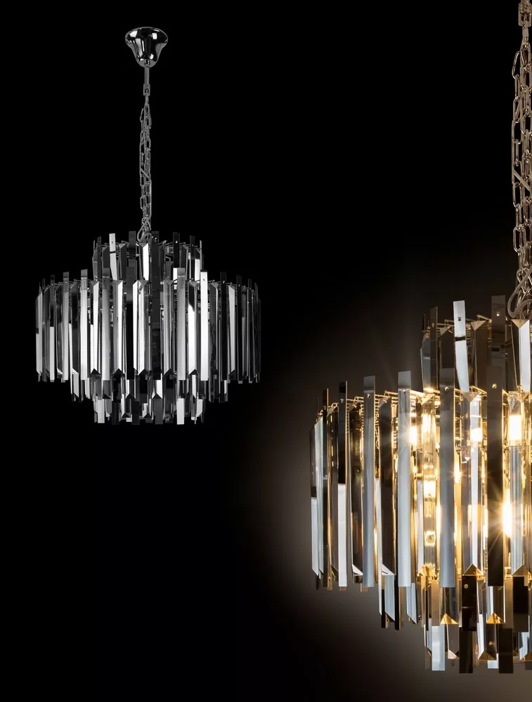 Lampa wisząca sufitowa Dorothy 70x57 dekoracyjna srebrna z metalowych i kryształowych elementów do salonu sypialni styl nowoczesny klasyczny glamour