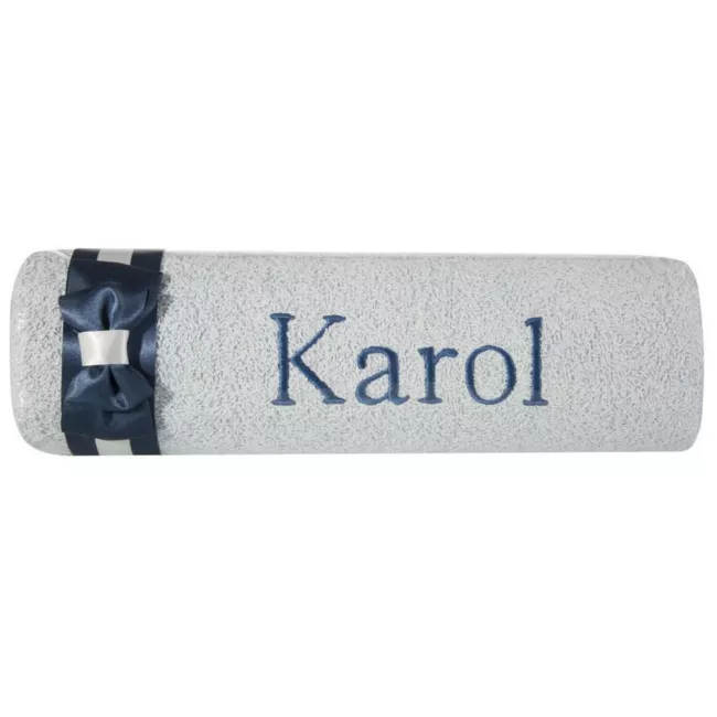 Ręcznik z haftem 50x90 Karol  niebieski granatowa  kokarda na prezent imieninowy