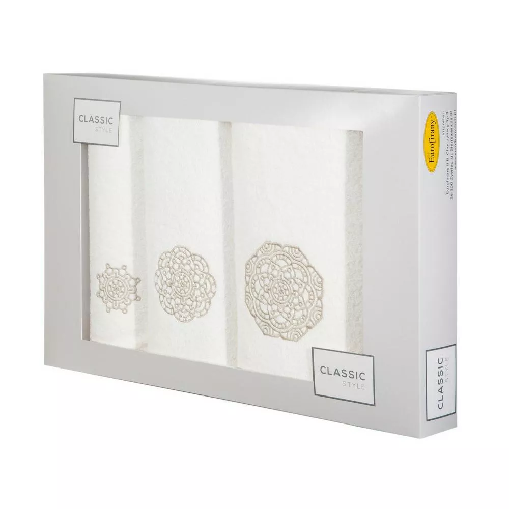 Komplet ręczników w pudełku 3 szt kremowy beżowy Mandala 380g/m2 Eurofirany