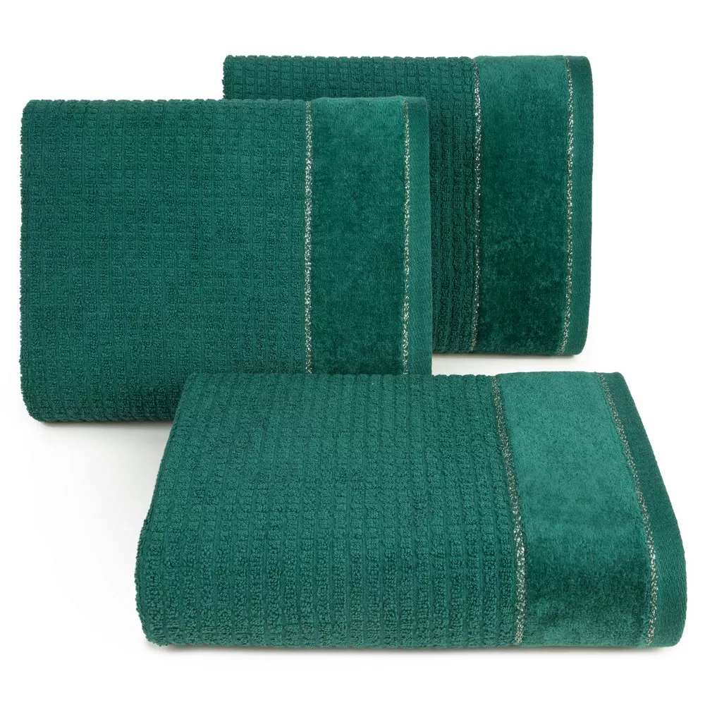 Ręcznik Glory 2 70x140 zielony ciemny z welurową bordiurą i srebrną nicią 500g/m2 frotte Eurofirany