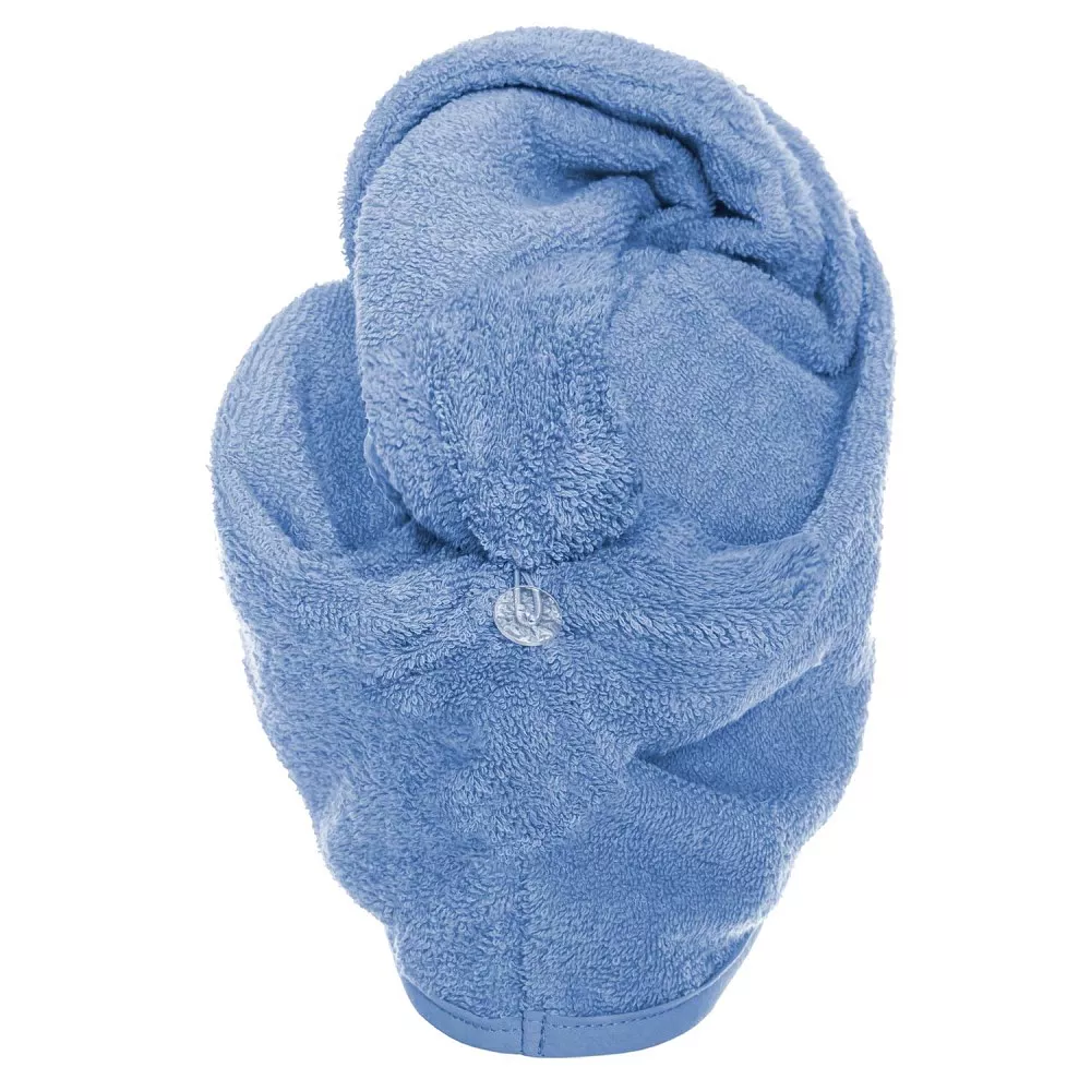 Turban do włosów Button niebieski kąpielowy ręcznik frotte