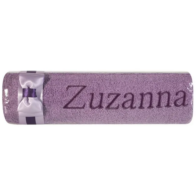 Ręcznik z haftem 50x90 Zuzanna fioletowy wrzosowa kokarda na prezent imieninowy