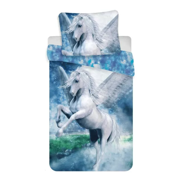 Pościel bawełniana 140x200 Jednorożec unicorn koń konik niebieska 6589