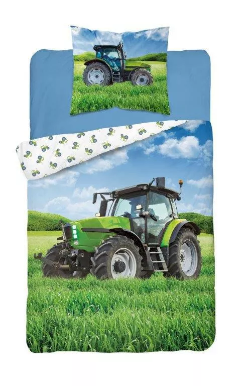 Pościel bawełniana 160x200 Traktor zielony łąka pole 3281 A 7931