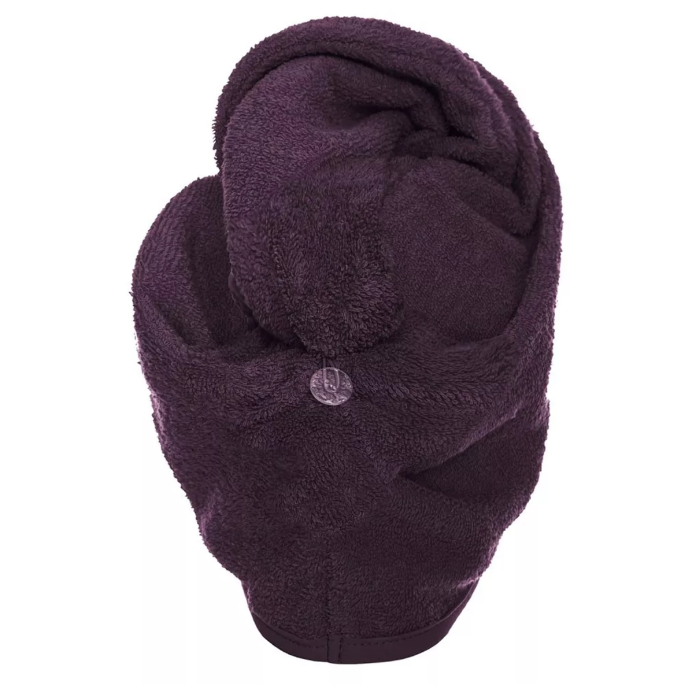 Turban do włosów Button fioletowy kąpielowy ręcznik frotte