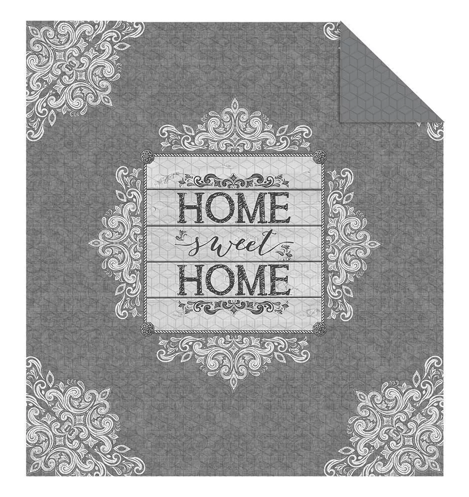 Narzuta dekoracyjna 170x210 Holland K17 Home sweet home Nie ma jak w domu szara biała ornamenty walentynkowa dwustronna
