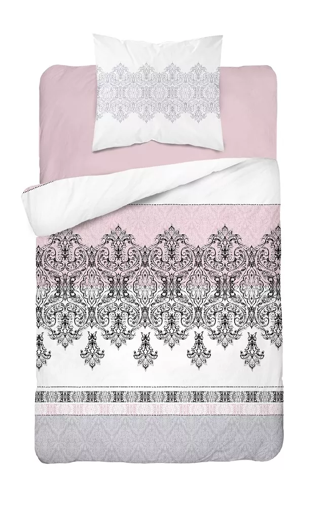 Pościel satynowa 160x200 3833 A Glamour biała różowa ornamenty orientalna Home Satin 4