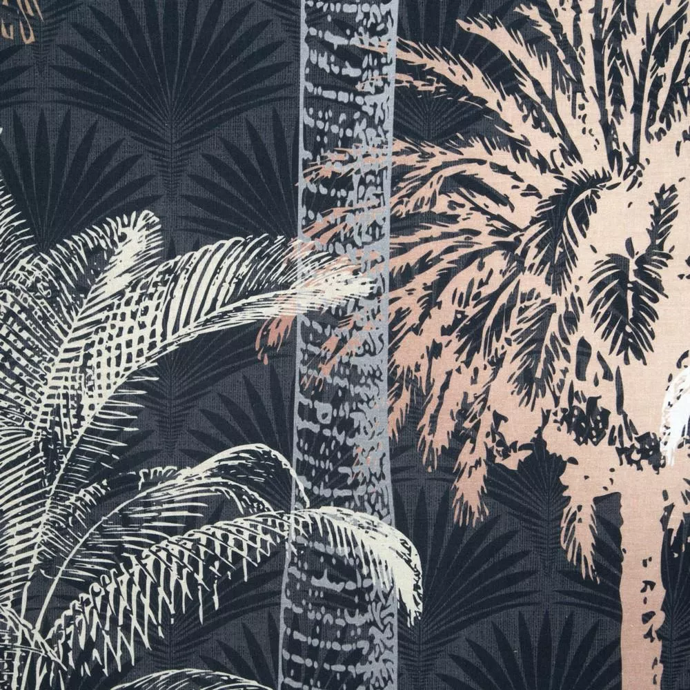 Pościel bawełniana 160x200 Oasis Palmy czarna grafitowa beżowa dwustronna Eurofirany