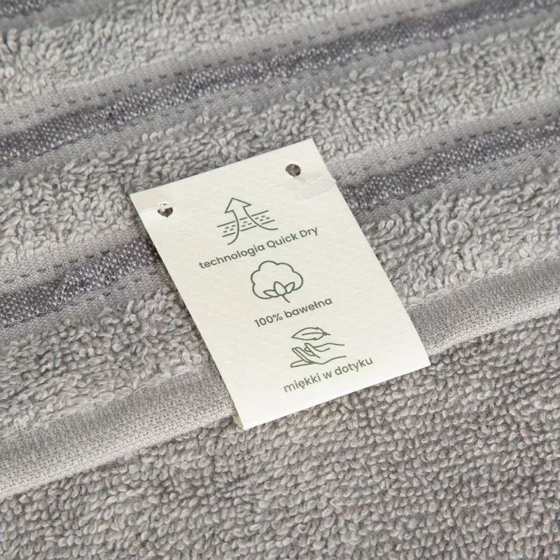 Ręcznik 70x140 Jasper  srebrny ciemny szybkoschnący z ozdobną bordiurą w pasy 380g/m2 frotte Eurofirany